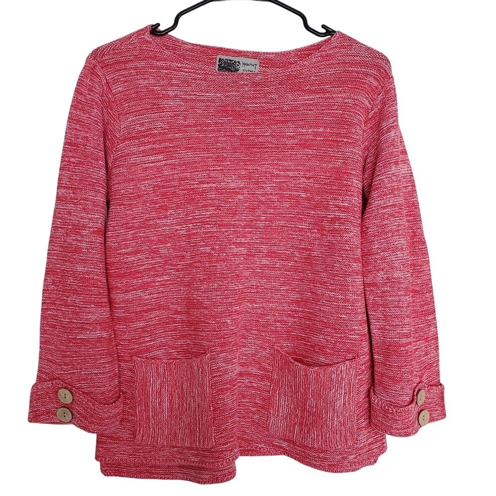 Habitat Clothes‎ Knit Oversized Sweater Red Pink Boxy Casual Boat Neck SZ:S